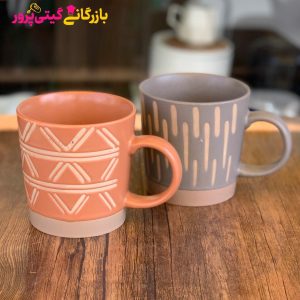 ماگ رنگی خط دار زیره قهوه ای